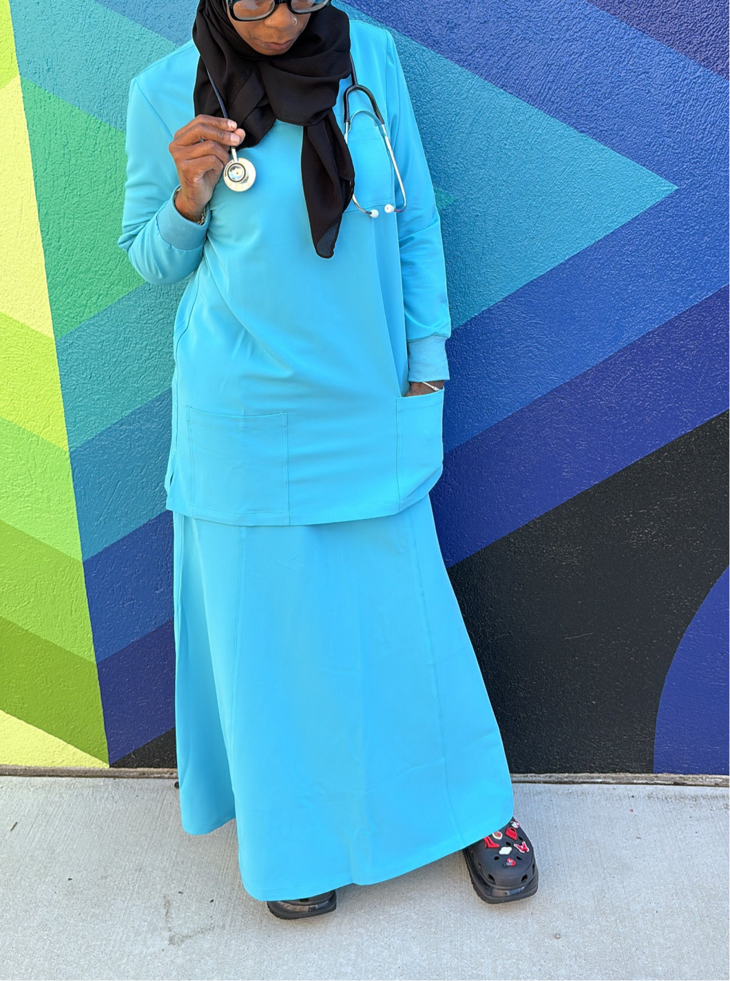 2pc Scrub Set long sleeve shirt w/skirt